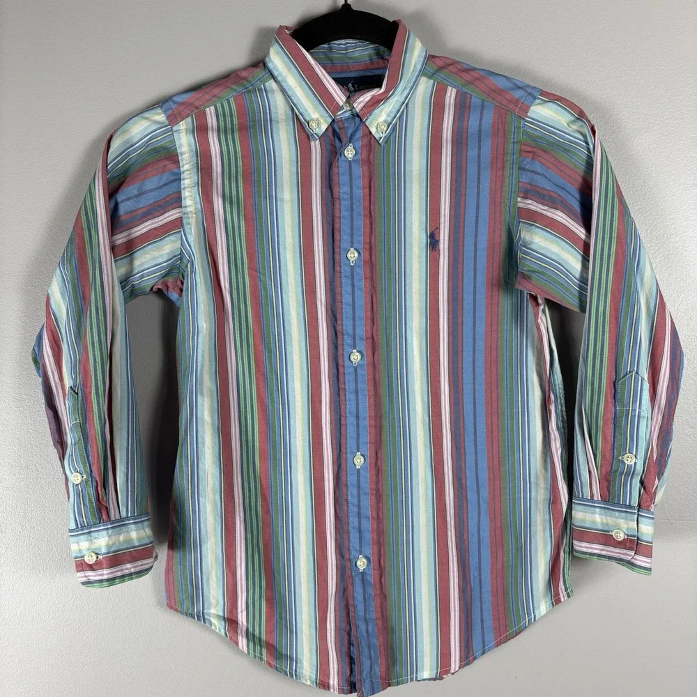 Ralph Lauren Youth Boys 7 Multicolor Striped Button‎ Down Long Sleeve Shirt